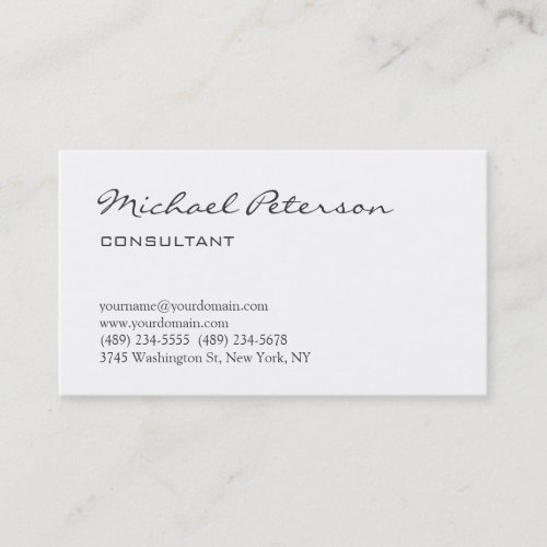 Trendy White Gray Script Consultant Business Card