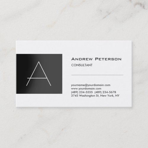 Trendy White Gray Stripe Monogram Business Card