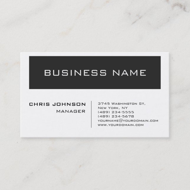 Trendy White Gray Striped Manager Business Card (Front)