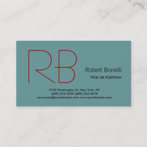 Trendy White Grey Red Monogram Business Card
