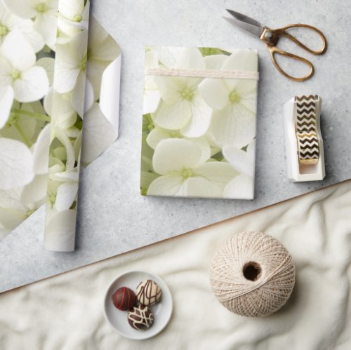 Trendy White Hydrangea Floral Wrapping Paper