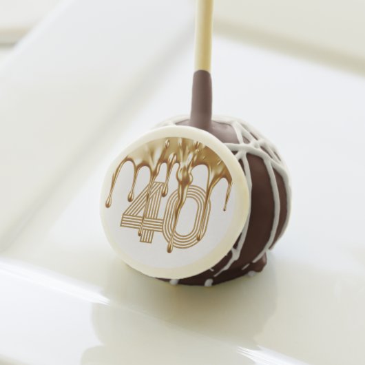 Trendy White Liquid Gold Drip 40th Birthday Cake Pops (Front Insitu)