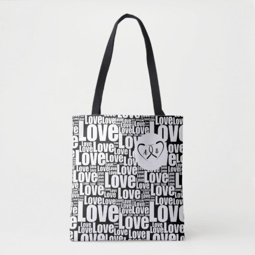 Trendy White Love Typography  Entwined Hearts Tote Bag