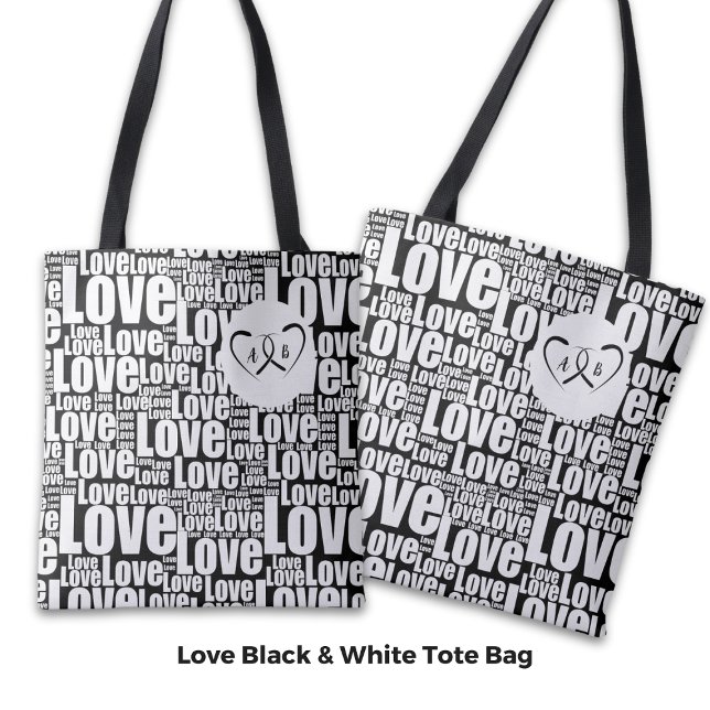 Trendy White Love Typography & Entwined Hearts Tote Bag (Trendy White Love Typography & Entwined Hearts Tote Bag)