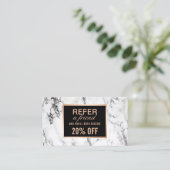 Trendy White Marble Beauty Salon Referral Card (Standing Front)