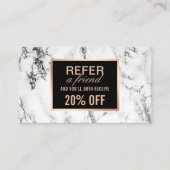 Trendy White Marble Beauty Salon Referral Card (Front)