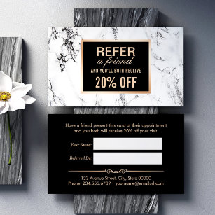 Trendy White Marble Beauty Salon Referral Card