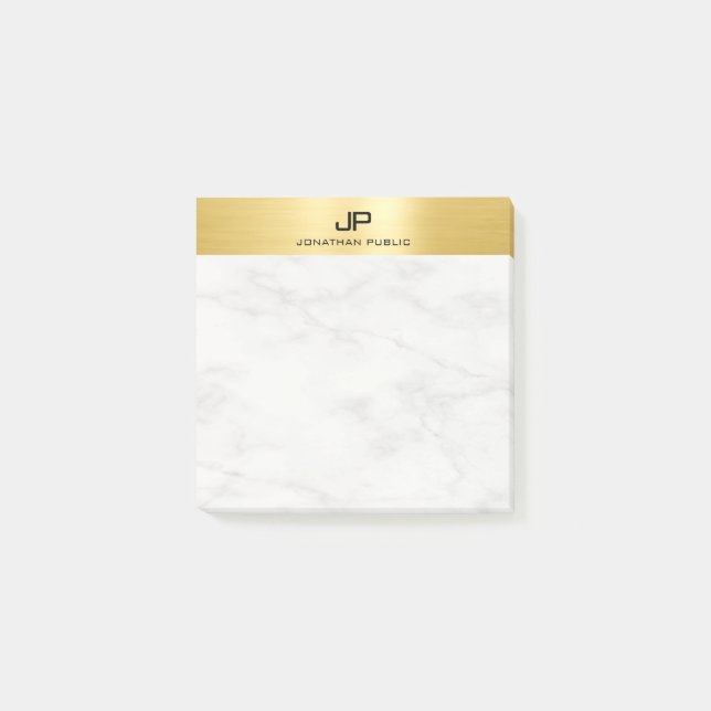 Trendy White Marble Elegant Modern Gold Look Post-it Notes (Front)