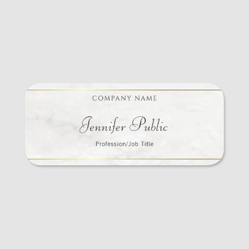 Trendy White Marble Gold Elegant Hand Name Script Name Tag