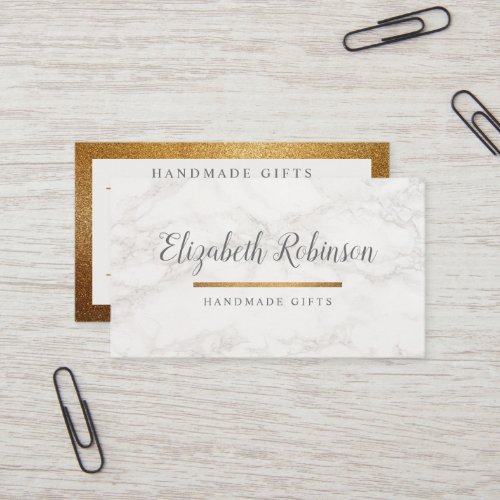 Trendy White Marble  Gold Glitter Handmade Gifts Business Card