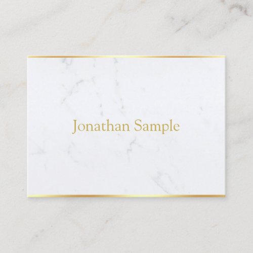 Trendy White Marble Gold Text Modern Elegant Business Card