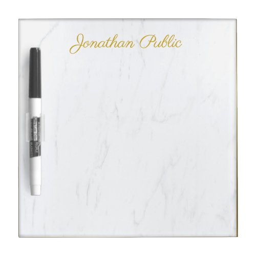 Trendy White Marble Handwritten Gold Name Modern Dry Erase Board