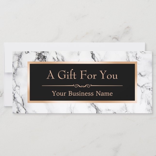 Trendy White Marble Look Gift Certificate Card (Front)
