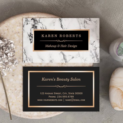 Customizable Trendy White Marble Makeup Artist Hair Salon Business Card