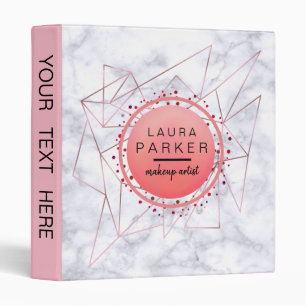Trendy White Marble Rose Gold Circle Geometry 3 Ring Binder