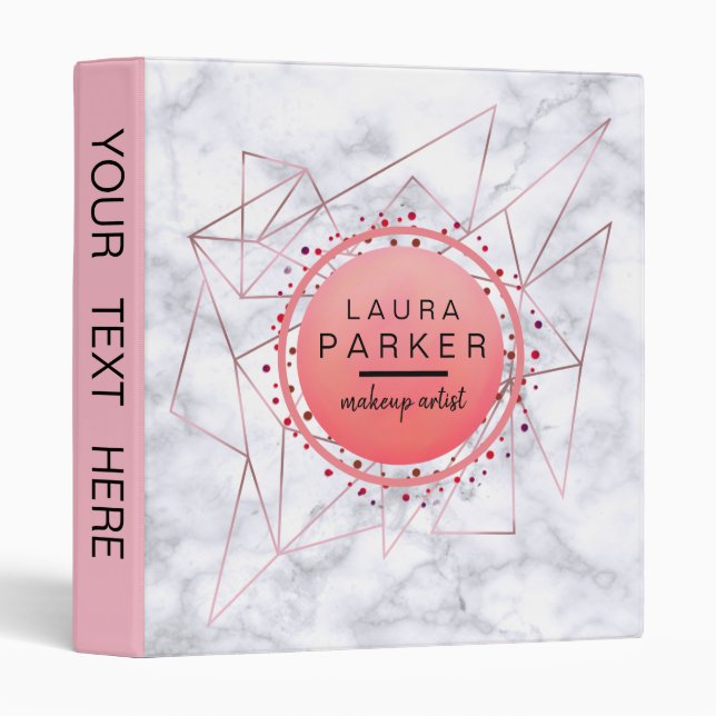 Trendy White Marble Rose Gold Circle Geometry 3 Ring Binder (Front/Spine)
