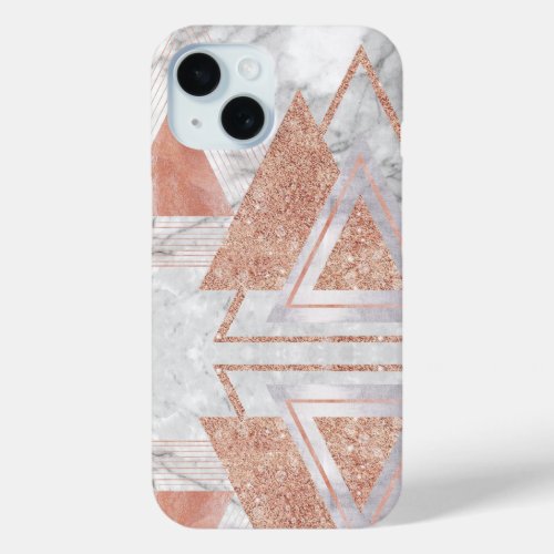 trendy white marble Rose gold  geometric pattern iPhone 15 Case