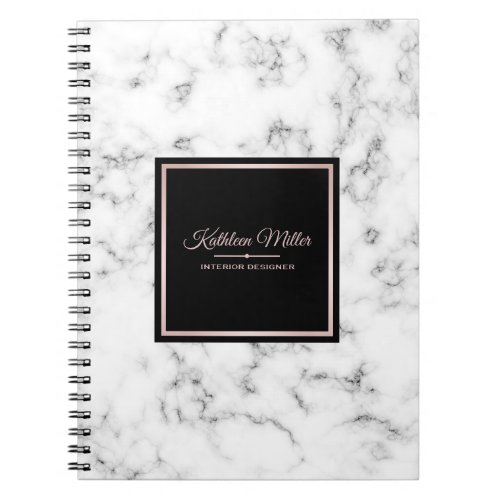 Trendy White Marble Rose Gold Modern Notebook