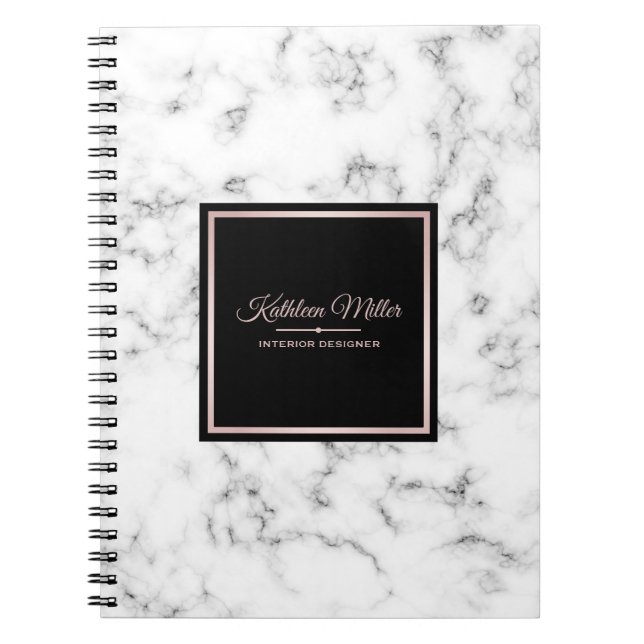 Trendy White Marble Rose Gold Modern Notebook (Front)