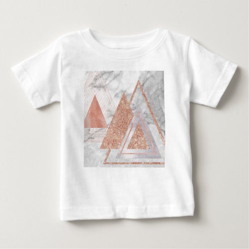 trendy white marble Rose gold triangles geometric Baby T_Shirt