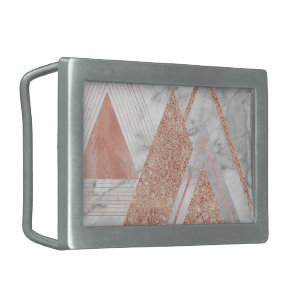 trendy white marble Rose gold triangles geometric Belt Buckle