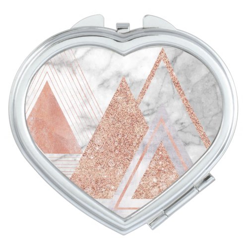 trendy white marble Rose gold triangles geometric Compact Mirror