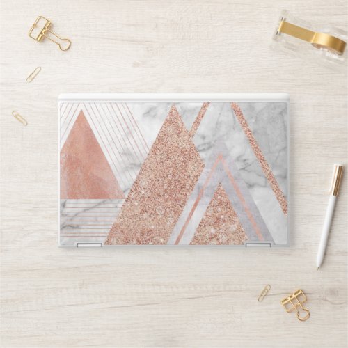 trendy white marble Rose gold triangles geometric HP Laptop Skin