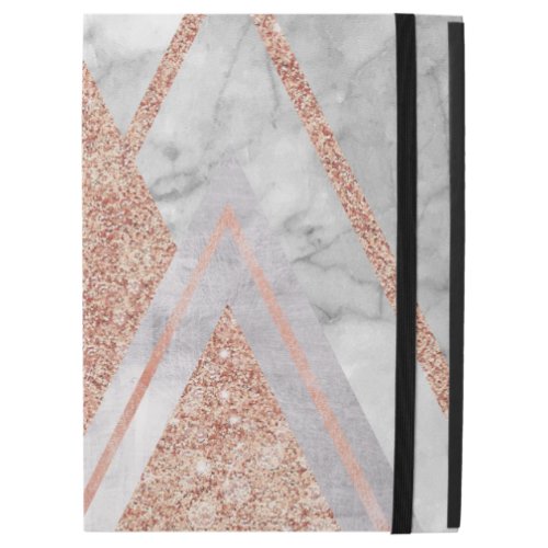 trendy white marble Rose gold triangles geometric iPad Pro 129 Case