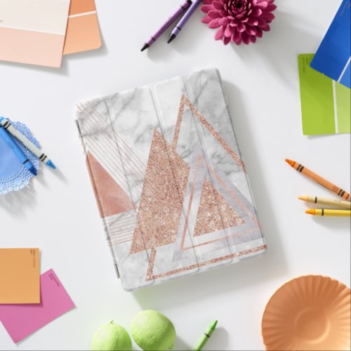 trendy white marble Rose gold triangles geometric iPad Smart Cover