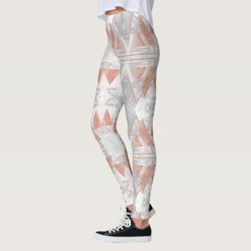 trendy white marble Rose gold triangles geometric Leggings