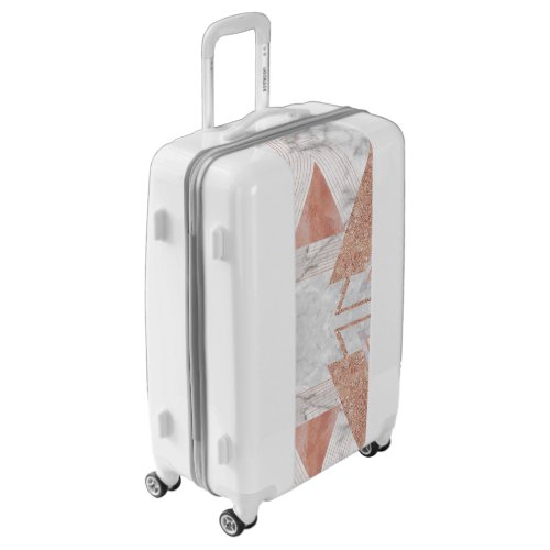 trendy white marble Rose gold triangles geometric Luggage