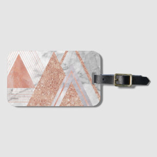 trendy white marble Rose gold triangles geometric Luggage Tag