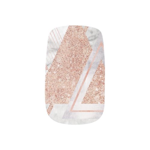 trendy white marble Rose gold triangles geometric Minx Nail Art