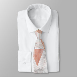 trendy white marble Rose gold triangles geometric Neck Tie