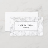 Trendy White Marble Silver Glitter Frame Business Card (Front/Back)