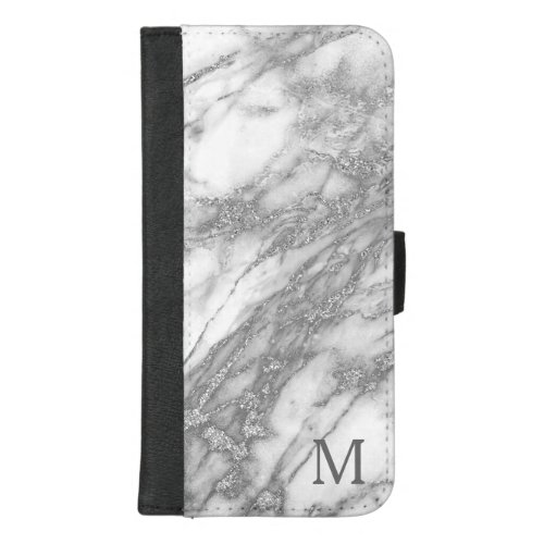 Trendy White Marble Stone And Silver Glitter iPhone 87 Plus Wallet Case