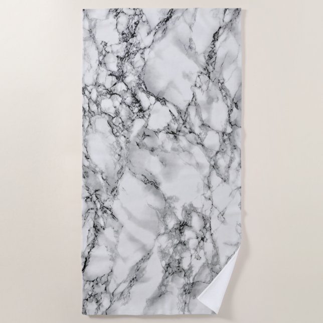 Trendy White Marble Stone Beach Towel (Front)