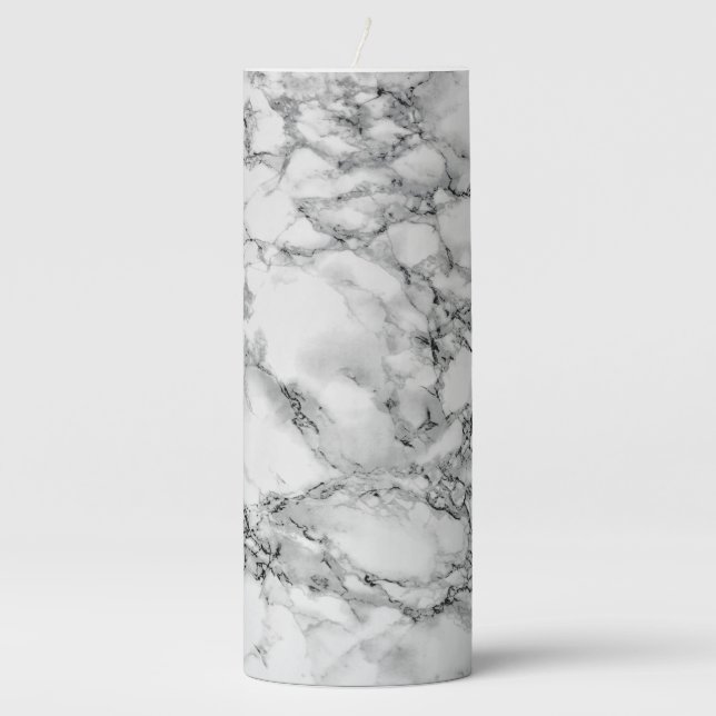 Trendy White Marble Stone - Luxury Pillar Candle (Front)