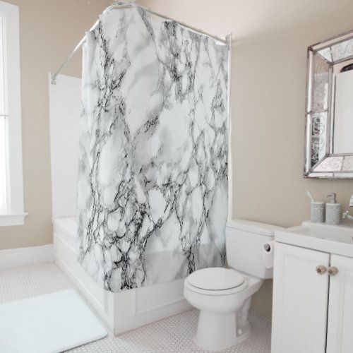 Trendy White Marble Stone _ Modern Shower Curtain