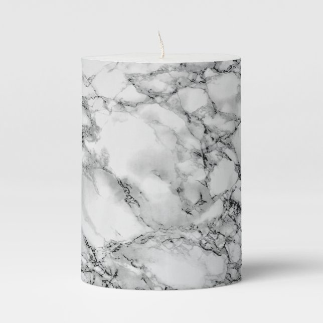 Trendy White Marble Stone Pillar Candle (Front)