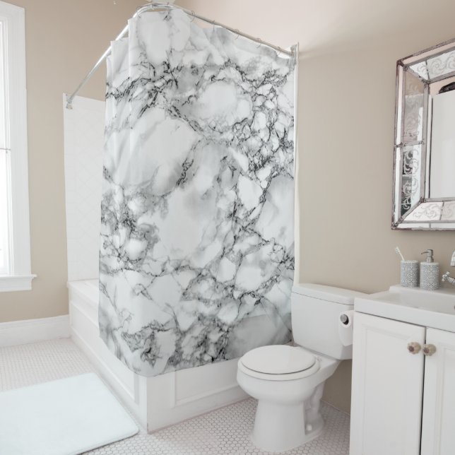 Trendy White Marble Stone - Shower Curtain (In Situ)