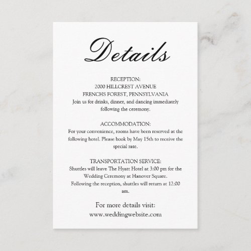 Trendy White Minimalist Wedding Enclosure Card