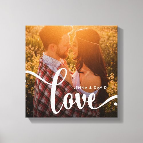 Trendy White Overlay  Love with Photo Canvas Print