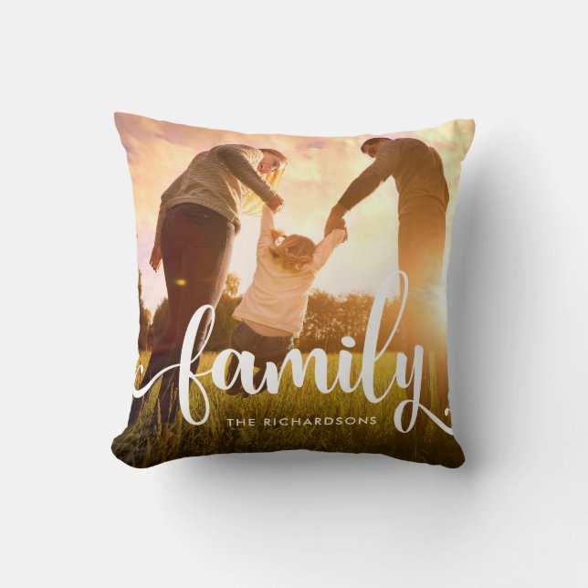 Trendy White Overlay | Your Family Photo Throw Pillow (Front)