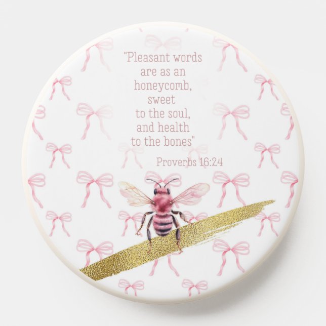 Trendy White Pink Bow Grid Scripture Pink Bee PopSocket (Popsocket)