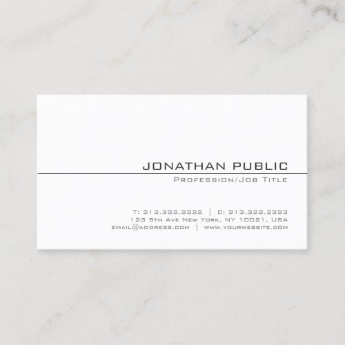 Trendy White Plain Sophisticated Simple Design Business Card