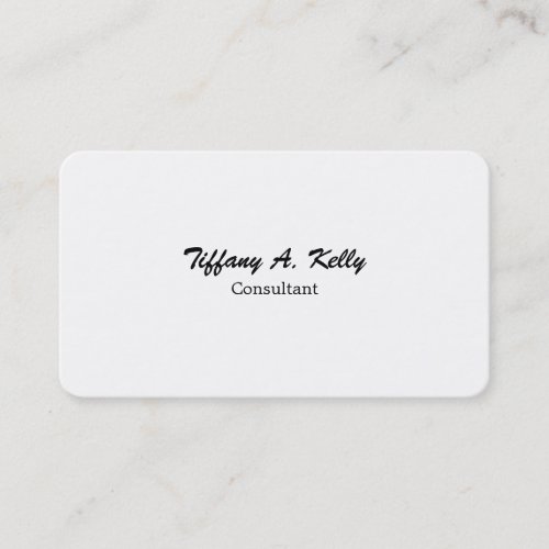 Trendy White Plain Unique Stylish Brush Script Business Card