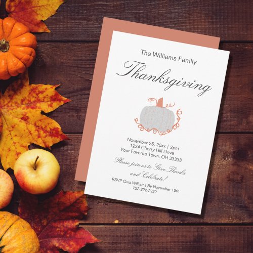 Trendy White Pumpkin Thanksgiving Invitation