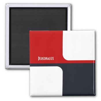 Trendy White Red And Navy Graphic Color Blocks Magnet by PhotographyTKDesigns at Zazzle