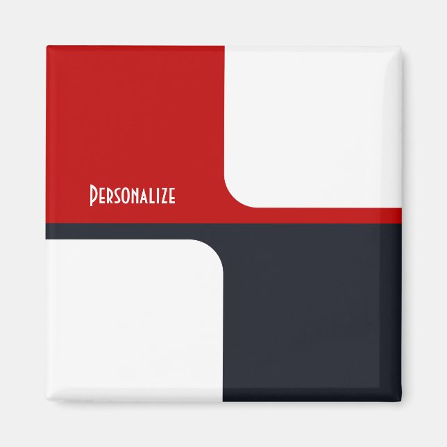 Trendy White Red and Navy Graphic Color Blocks Magnet (Front)